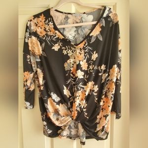 3/4 sleeve blouse, knot front, size M